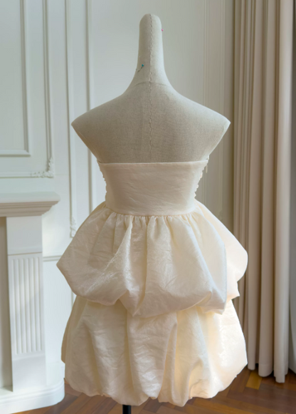 Elegant A-Line Strapless Birthday Dress Satin Hoco Dress Sleeveless Short Prom Dress  ED08920
