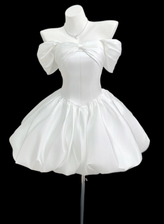 Robe de bal courte en satin, rose, pour anniversaire, de type Hoco, ligne A, épaules dénudées, ED08928