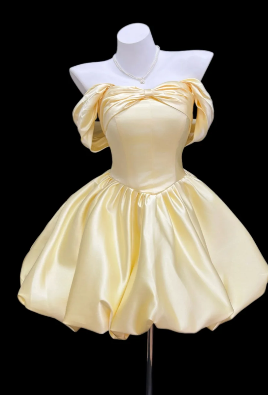Fashion A-Line Off-shoulder Birthday Dress Pink Hoco Dress Satin Short Prom Dress  ED08928