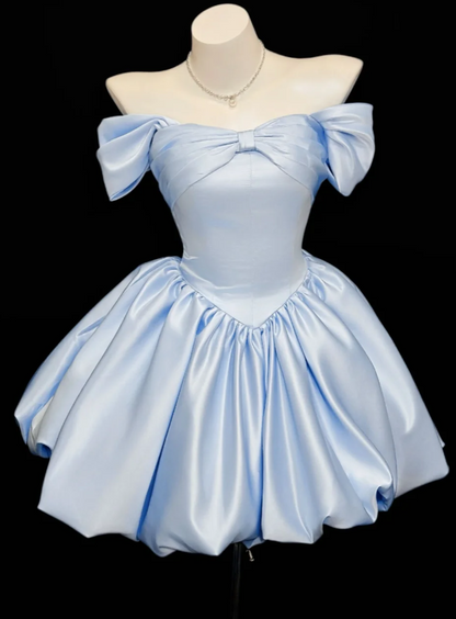 Fashion A-Line Off-shoulder Birthday Dress Pink Hoco Dress Satin Short Prom Dress  ED08928
