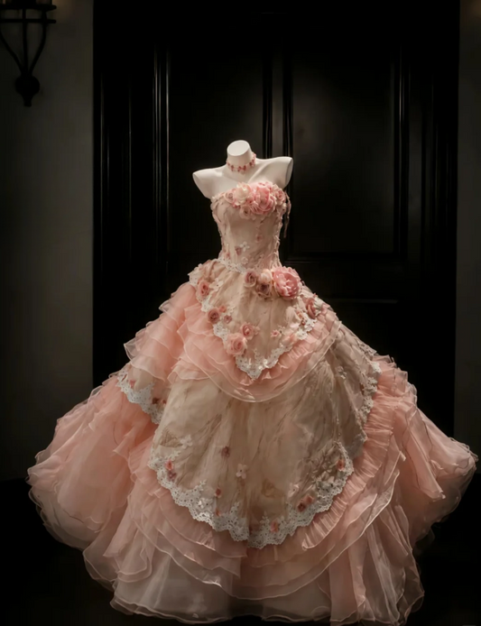 Fairy Strapless Tulle Quicneanera Dress Ball Gown Pink Sweet 16 Dress ED08953