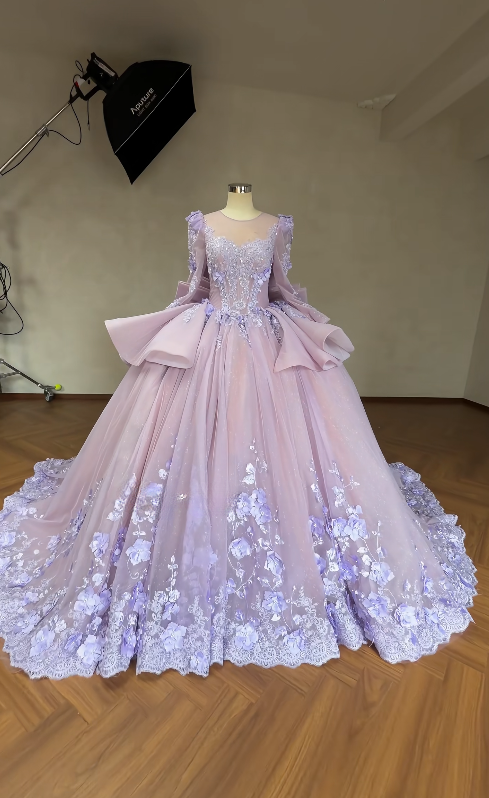 Fairy Round Neck Tulle Quicneanera Dress Ball Gown Purple Sweet 16 Dress ED08955