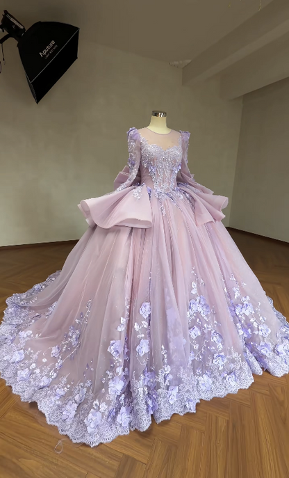 Märchen Rundhals Tüll Quinceanera Kleid Ballkleid Lila Sweet 16 Kleid ED08955