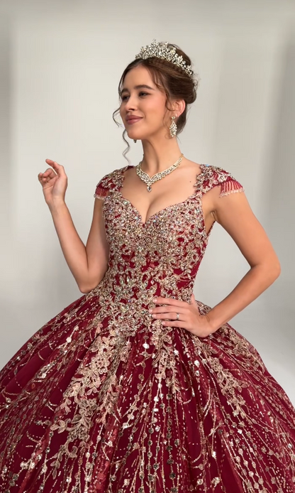 Fairy Sweetheart Tulle Quicneanera Dress Ball Gown Burgundy Sweet 16 Dress ED08957