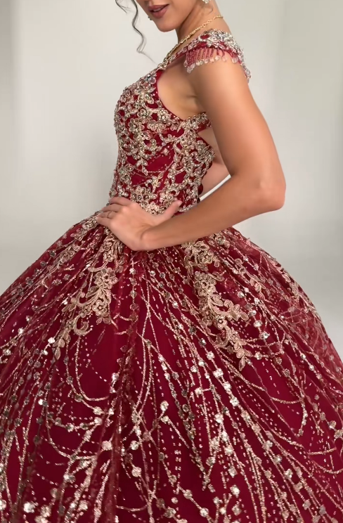 Fairy Sweetheart Tulle Quicneanera Dress Ball Gown Burgundy Sweet 16 Dress ED08957