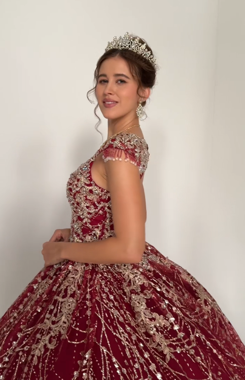 Fairy Sweetheart Tulle Quicneanera Dress Ball Gown Burgundy Sweet 16 Dress ED08957