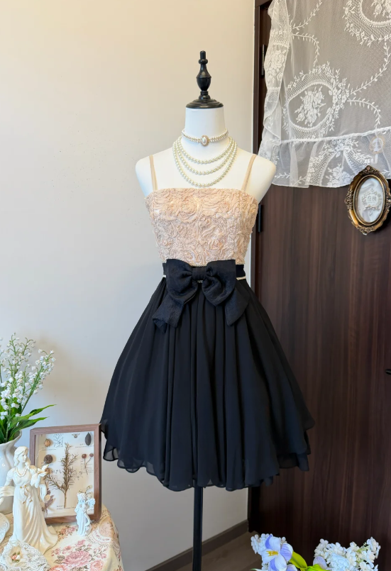Cute Black Hoco Dress Straps A-Line Graudation Party Dress Chiffon Birthday Dress ED08958