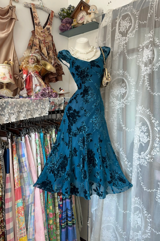 Robe Chic Bleu Hoco Col V Ligne A Robe de Cérémonie de Remise de Diplôme Robe d'Anniversaire en Chiffon ED08959