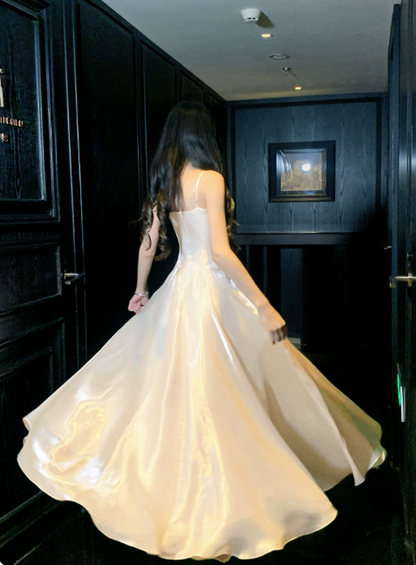 Chic White Prom Dress Spaghetti Straps A-Line Chiffon Long Evening Dress ED08968