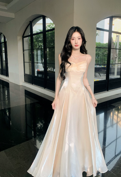 Chic White Prom Dress Spaghetti Straps A-Line Chiffon Long Evening Dress ED08968