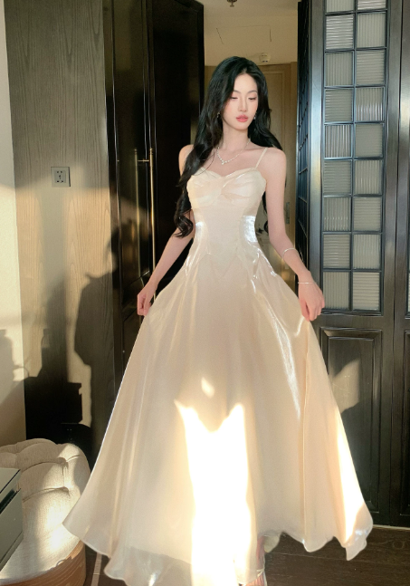 Chic White Prom Dress Spaghetti Straps A-Line Chiffon Long Evening Dress ED08968