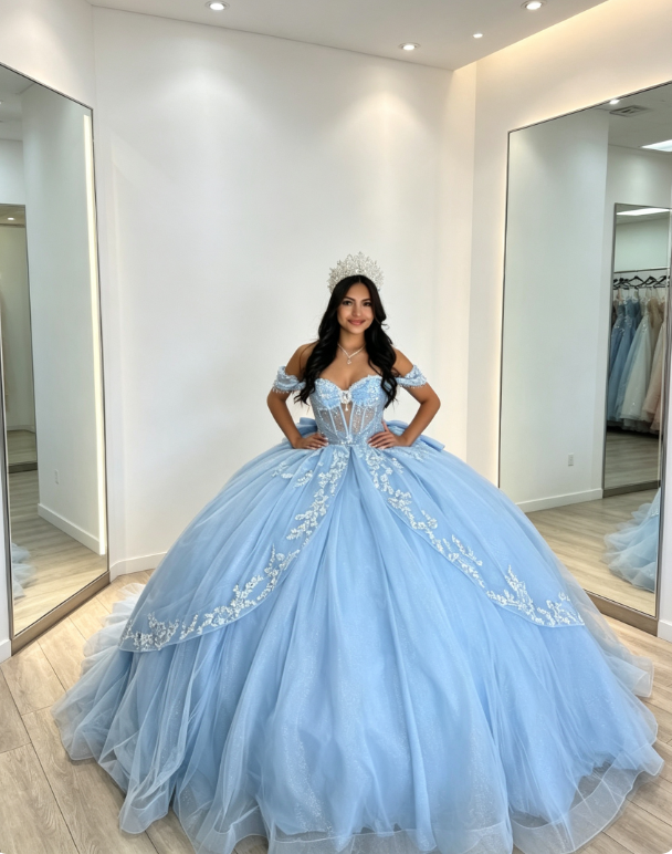 Gorgeous Off-shoulder Ball Gown Quicneanera Dress Tulle Blue Sweet 16 Dress ED08970