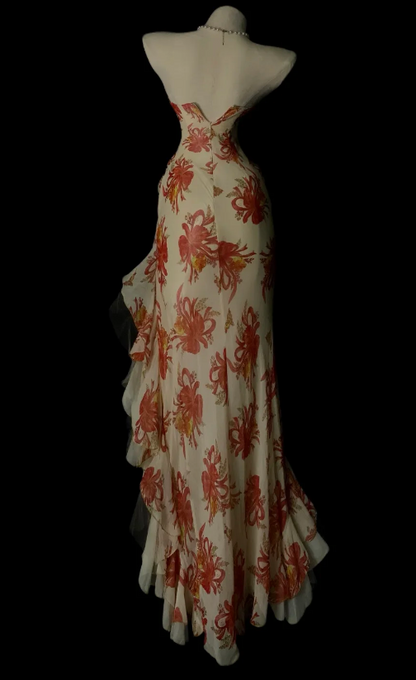 Vintage Strapless Chiffon Formal Dress Bodycon Floral Evening Dress ED08973