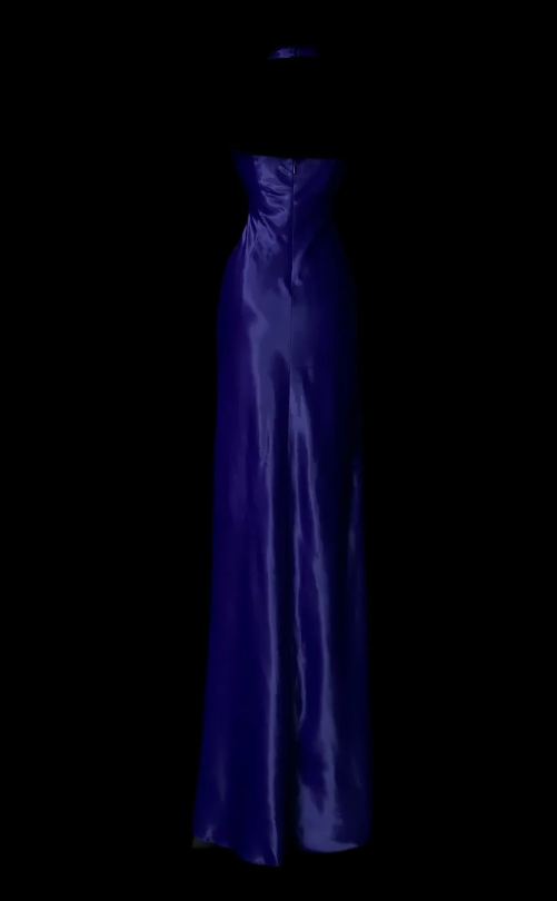Vintage Satin Blue Evening Dress V-neck Sheath Long Prom Dress Sequins Fomral Dress ED08974