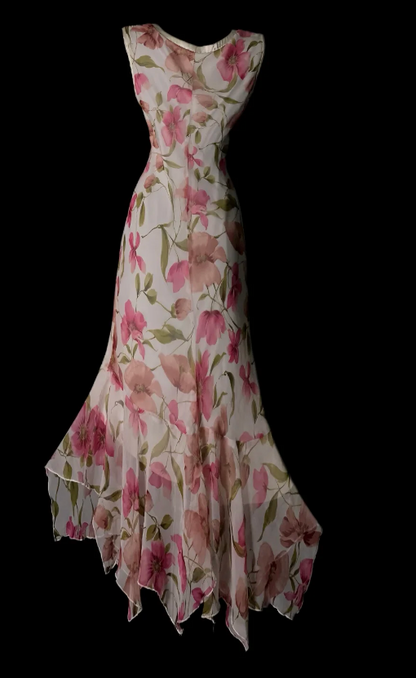 Vintage Chiffon Floral Evening Dress V-neck Sheath Long Fomral Dress ED08976