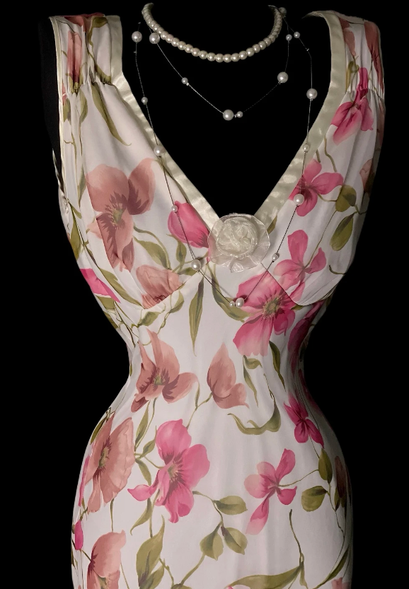 Vintage Chiffon Floral Evening Dress V-neck Sheath Long Fomral Dress ED08976