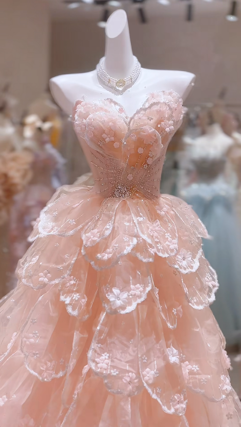 Fairy Tulle Blush Pink Evening Dress Sweetheart A-Line Long Fomral Dress ED08977