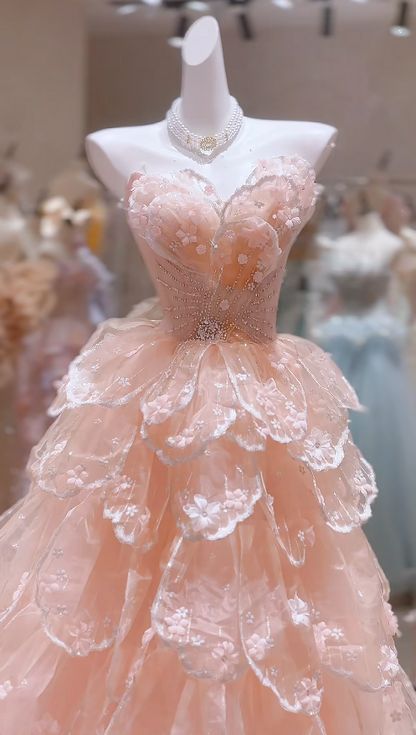 Fairy Tulle Blush Pink Evening Dress Sweetheart A-Line Long Fomral Dress ED08977