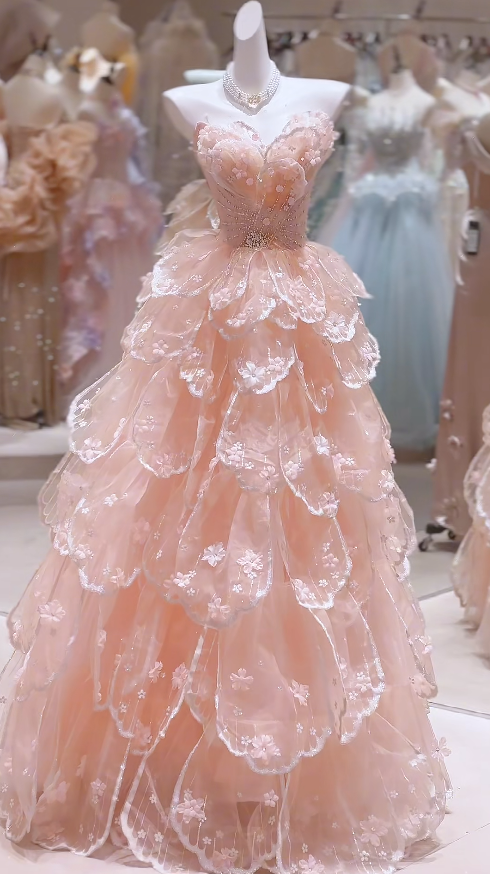 Fairy Tulle Blush Pink Evening Dress Sweetheart A-Line Long Fomral Dress ED08977