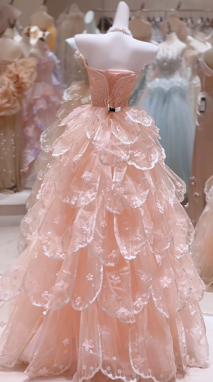 Fairy Tulle Blush Pink Evening Dress Sweetheart A-Line Long Fomral Dress ED08977