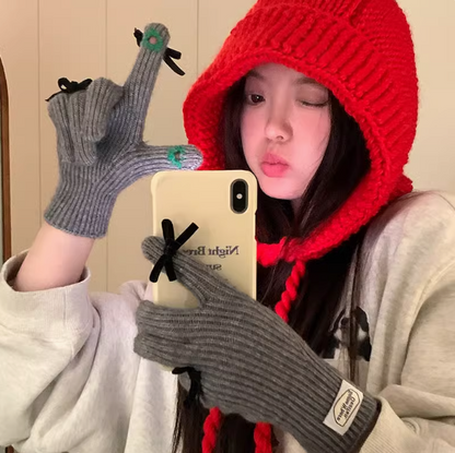 Gants chauds à écran tactile avec nœud papillon ED0897