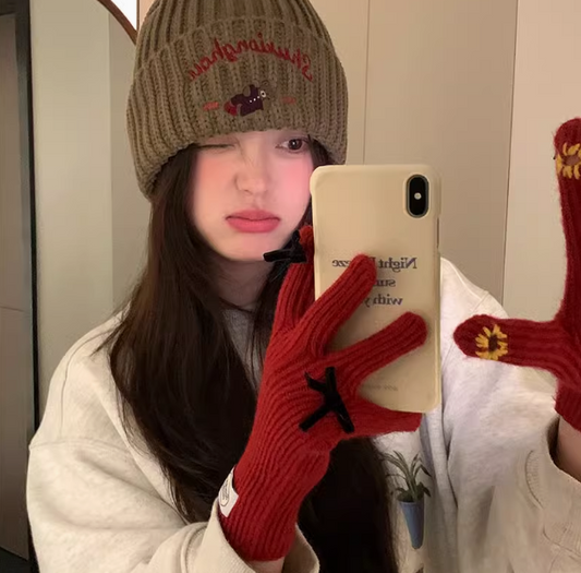 Bowknot Touch Screen Warm Gloves ED0897