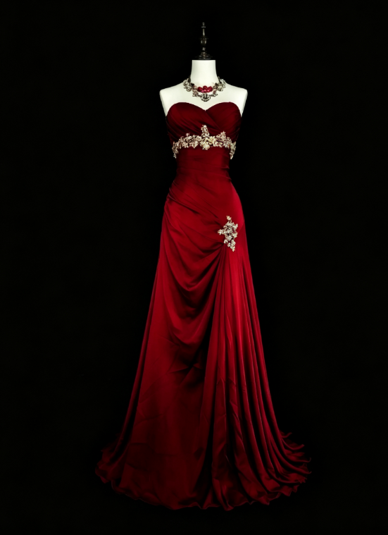 Elegant Satin Evening Dress Long Burgundy Dress for Party Strapless Sheath Fomral Dress  ED08983