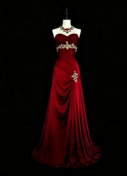 Elegant Satin Evening Dress Long Burgundy Dress for Party Strapless Sheath Fomral Dress  ED08983