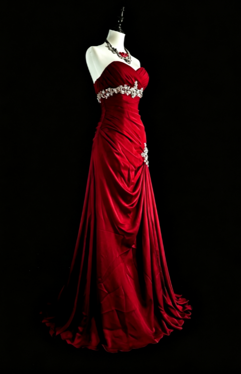 Elegant Satin Evening Dress Long Burgundy Dress for Party Strapless Sheath Fomral Dress  ED08983