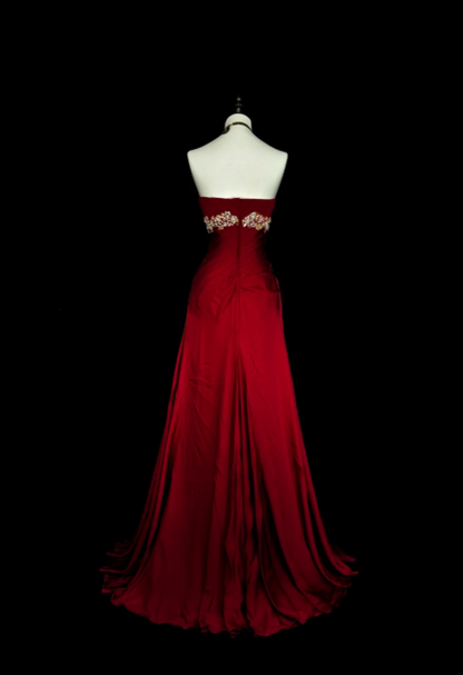 Elegant Satin Evening Dress Long Burgundy Dress for Party Strapless Sheath Fomral Dress  ED08983