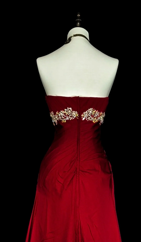 Elegant Satin Evening Dress Long Burgundy Dress for Party Strapless Sheath Fomral Dress  ED08983
