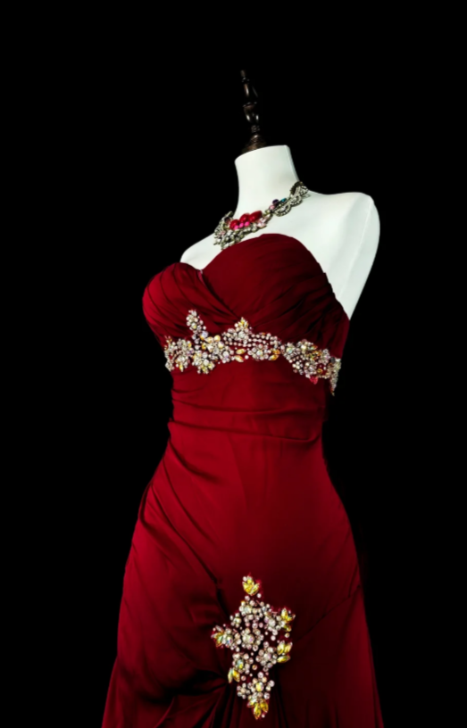 Elegant Satin Evening Dress Long Burgundy Dress for Party Strapless Sheath Fomral Dress  ED08983