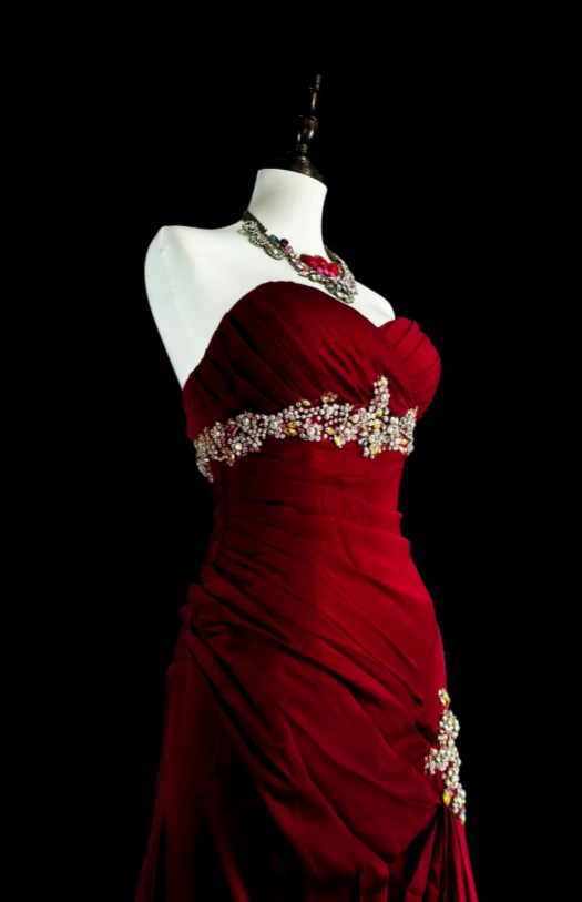 Elegant Satin Evening Dress Long Burgundy Dress for Party Strapless Sheath Fomral Dress  ED08983