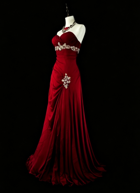 Elegant Satin Evening Dress Long Burgundy Dress for Party Strapless Sheath Fomral Dress  ED08983
