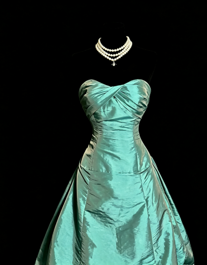 Elegant Satin Evening Dress Long Green Dress for Party Strapless A-Line Fomral Dress ED08984