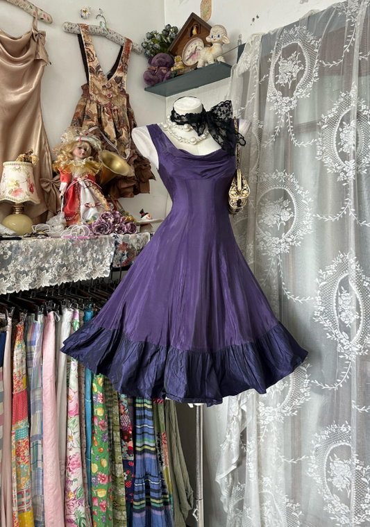 Vintage Satin Purple Dress for Party Straps Hoco Dress A-Line Birthday Dress  ED08987