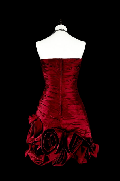 Vintage Satin Burgundy Dress for Party Sweeetheart Hoco Dress Sheath Birthday Dress ED08989