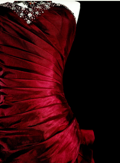 Vintage Satin Burgundy Dress for Party Sweeetheart Hoco Dress Sheath Birthday Dress ED08989