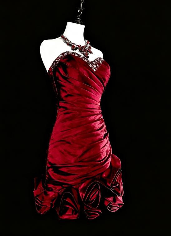 Vintage Satin Burgundy Dress for Party Sweeetheart Hoco Dress Sheath Birthday Dress ED08989