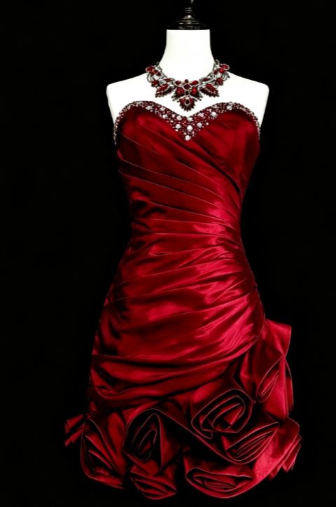 Vintage Satin Burgundy Dress for Party Sweeetheart Hoco Dress Sheath Birthday Dress ED08989