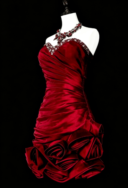 Vintage Satin Burgundy Dress for Party Sweeetheart Hoco Dress Sheath Birthday Dress ED08989