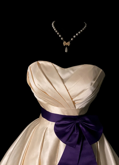 Chic Satin Champagne Dress for Party Strapless Hoco Dress A-Line Birthday Dress ED08996