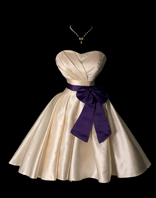 Robe Chic en Satin Champagne pour Soirée Robe Bustier de Bal Robe d'Anniversaire Coupe A-Line ED08996