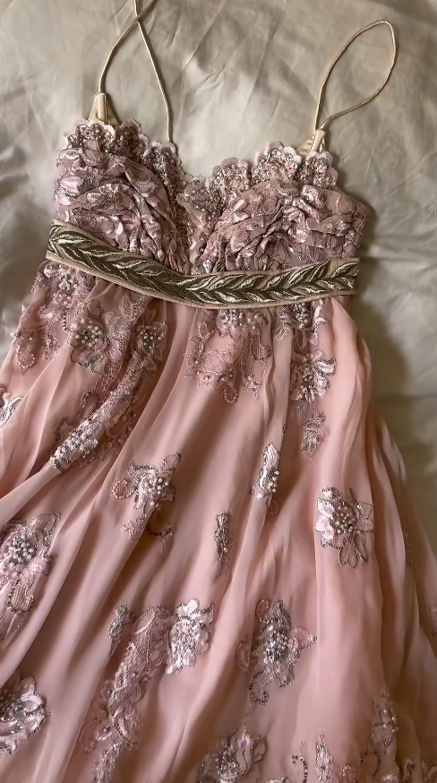 Vintage Pink Dress for Party Spaghetti Straps Chiffon Lace Hoco Dress Sheath Birthday Dress ED08997