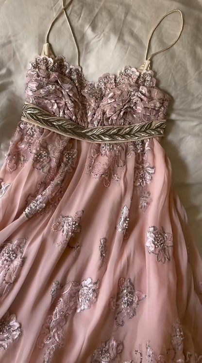 Vintage Pink Dress for Party Spaghetti Straps Chiffon Lace Hoco Dress Sheath Birthday Dress ED08997