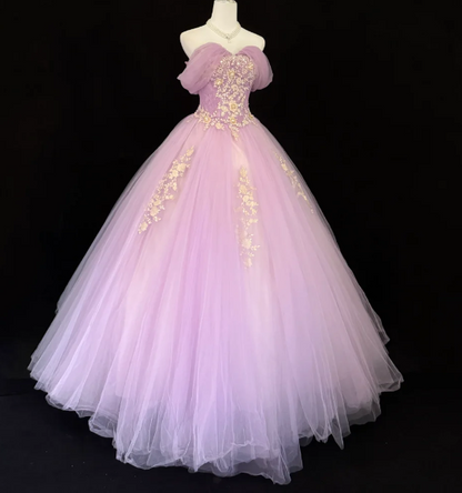 Gorgeous Pink Sweet 16 Dress Tulle Ball Gown Quinceanera Dress Off-shoulder Princess Dress ED09000