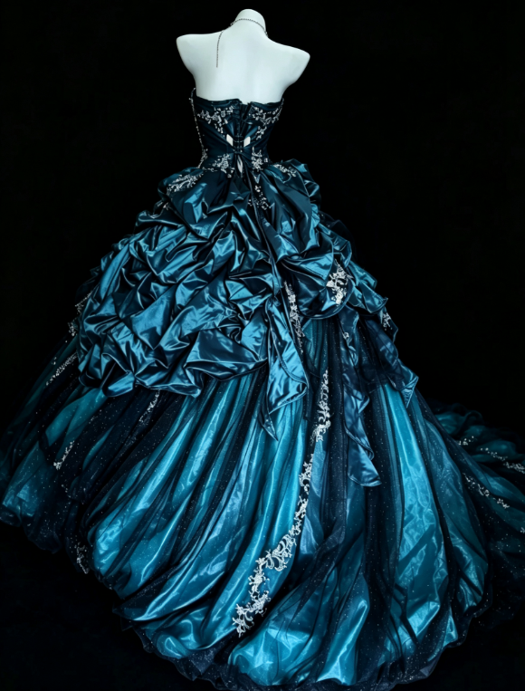 Gorgeous Blue Sweet 16 Dress Satin Ball Gown Quinceanera Dress Strapless Princess Dress ED09002