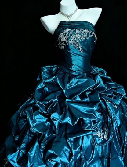 Gorgeous Blue Sweet 16 Dress Satin Ball Gown Quinceanera Dress Strapless Princess Dress ED09002