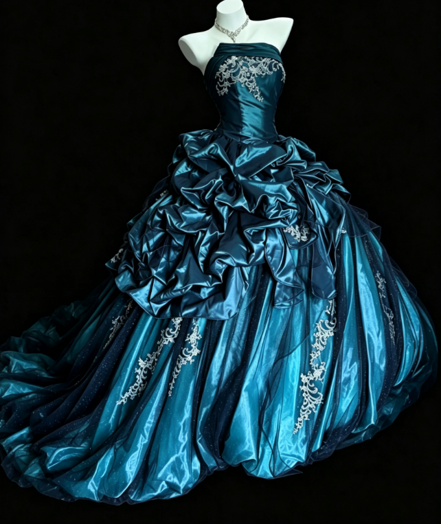 Gorgeous Blue Sweet 16 Dress Satin Ball Gown Quinceanera Dress Strapless Princess Dress ED09002