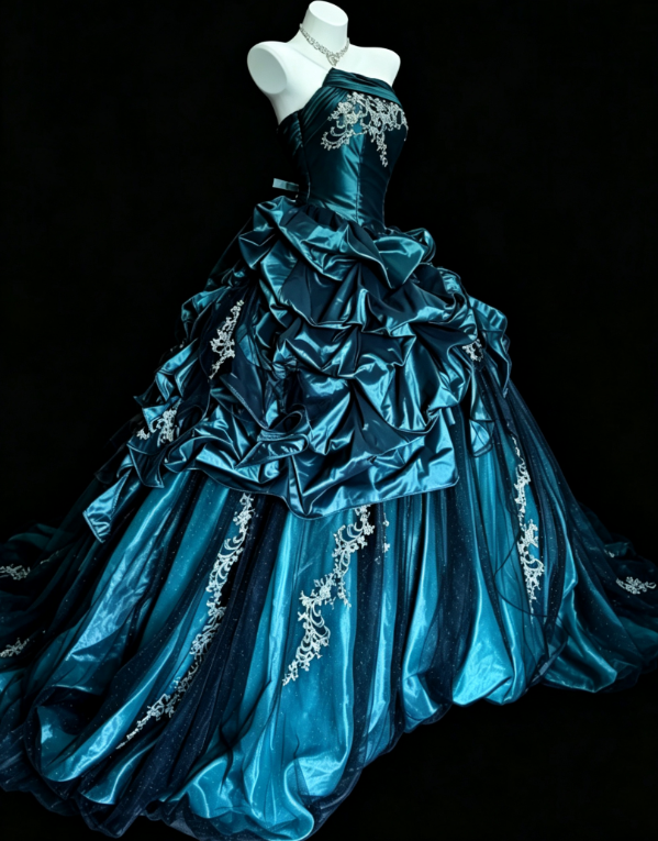 Gorgeous Blue Sweet 16 Dress Satin Ball Gown Quinceanera Dress Strapless Princess Dress ED09002